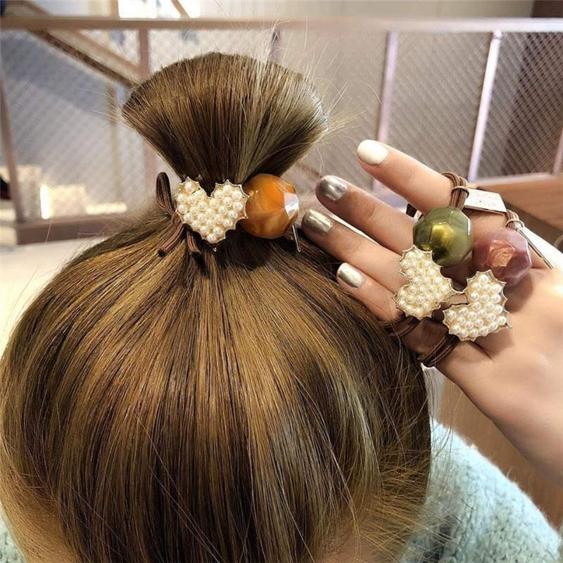 Dây cột tóc cao su đính ngọc trai giả kiểu Hàn Quốc dễ thương cho bé gái