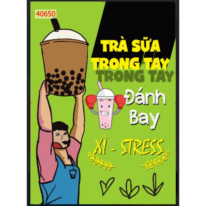 Combo 3 bức tranh Lụa dán quán trà sữa 3d trang trí quán KT 40x80cm x 3 tấm