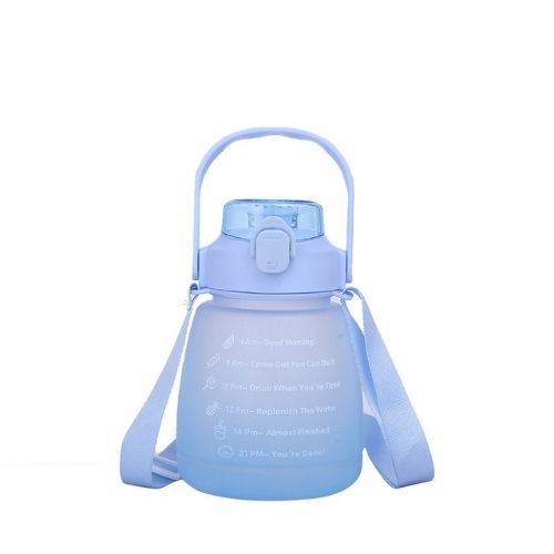 Bình nước 1300ml có vạch chia nhắc nhở uống nước, có ống hút, quai đeo