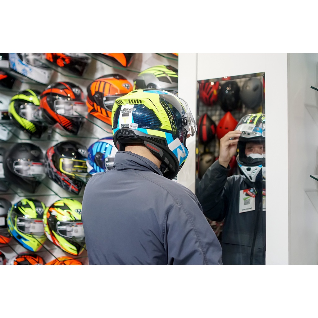 Mũ Bảo Hiểm Fullface LS2 FF805 1 Kính Cao Cấp 100% Cacbon Chuẩn Đua Moto GP - Màu Vàng Xanh Bóng