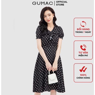 Đầm xòe nữ chấm bi phối bèo GUMAC DB735