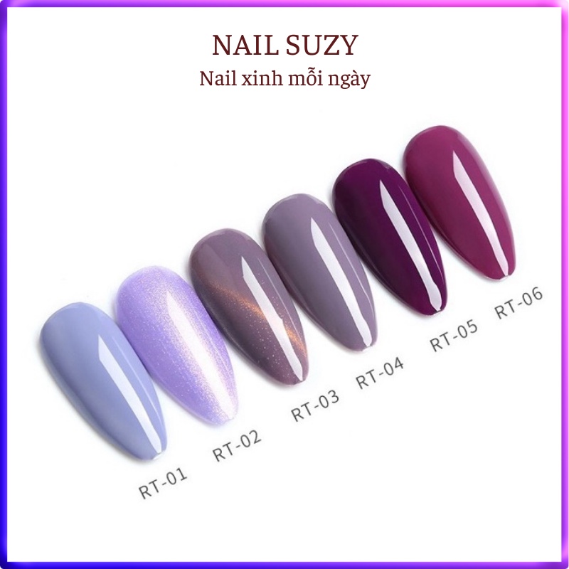 Sơn gel AS sơn nail sơn móng tay gel dùng máy hơ gel tone màu tím huế tím nhạt tím mắt mèo ánh vàng NAIL SUZY mã RT 15ml