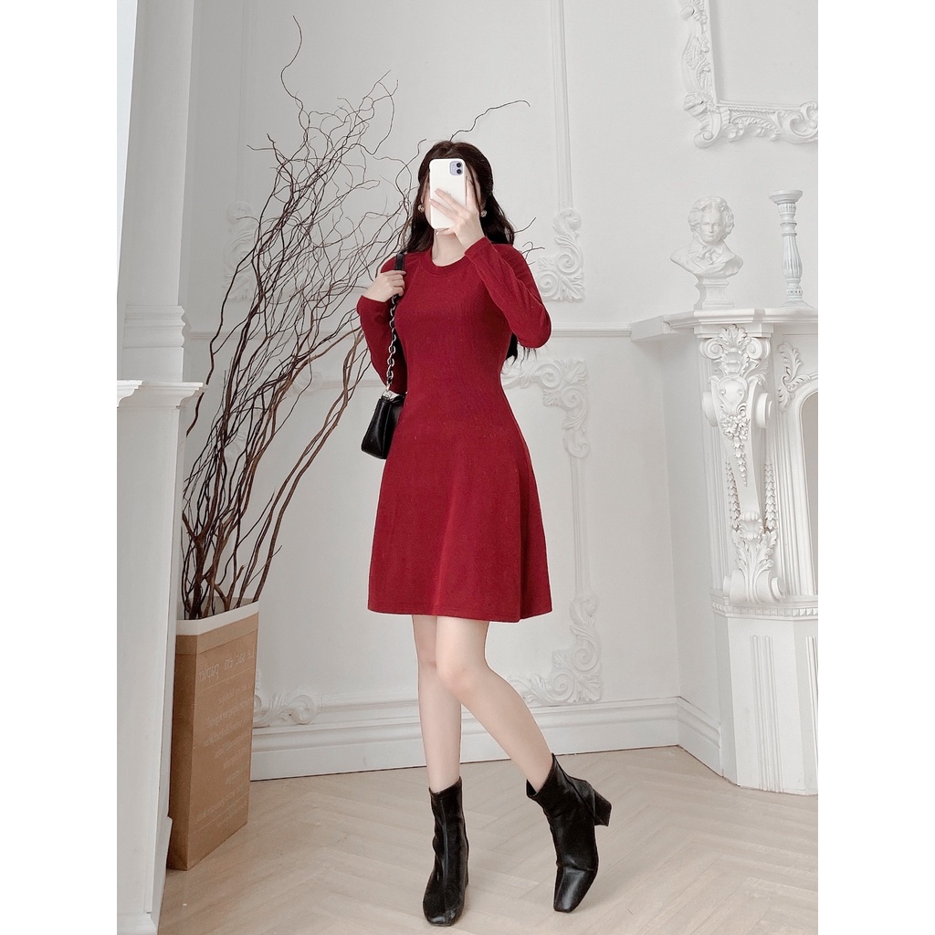 Váy len tăm dáng ôm thiết kế by LYRA, đầm chất nhung lỳ dáng xòe nữ tính xinh xắn- LYTVD445