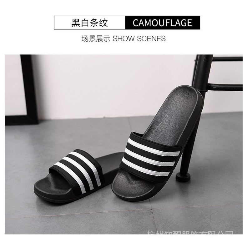 Dép Quai Ngang Kẻ Sọc Trắng Đen Phong Cách Hàn Quốc Thời Trang Mùa Hè Cho Nam