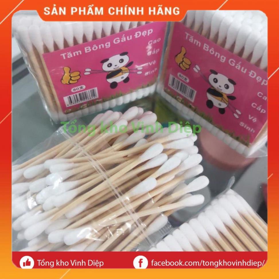 01 gói 100 tăm bông cán gỗ