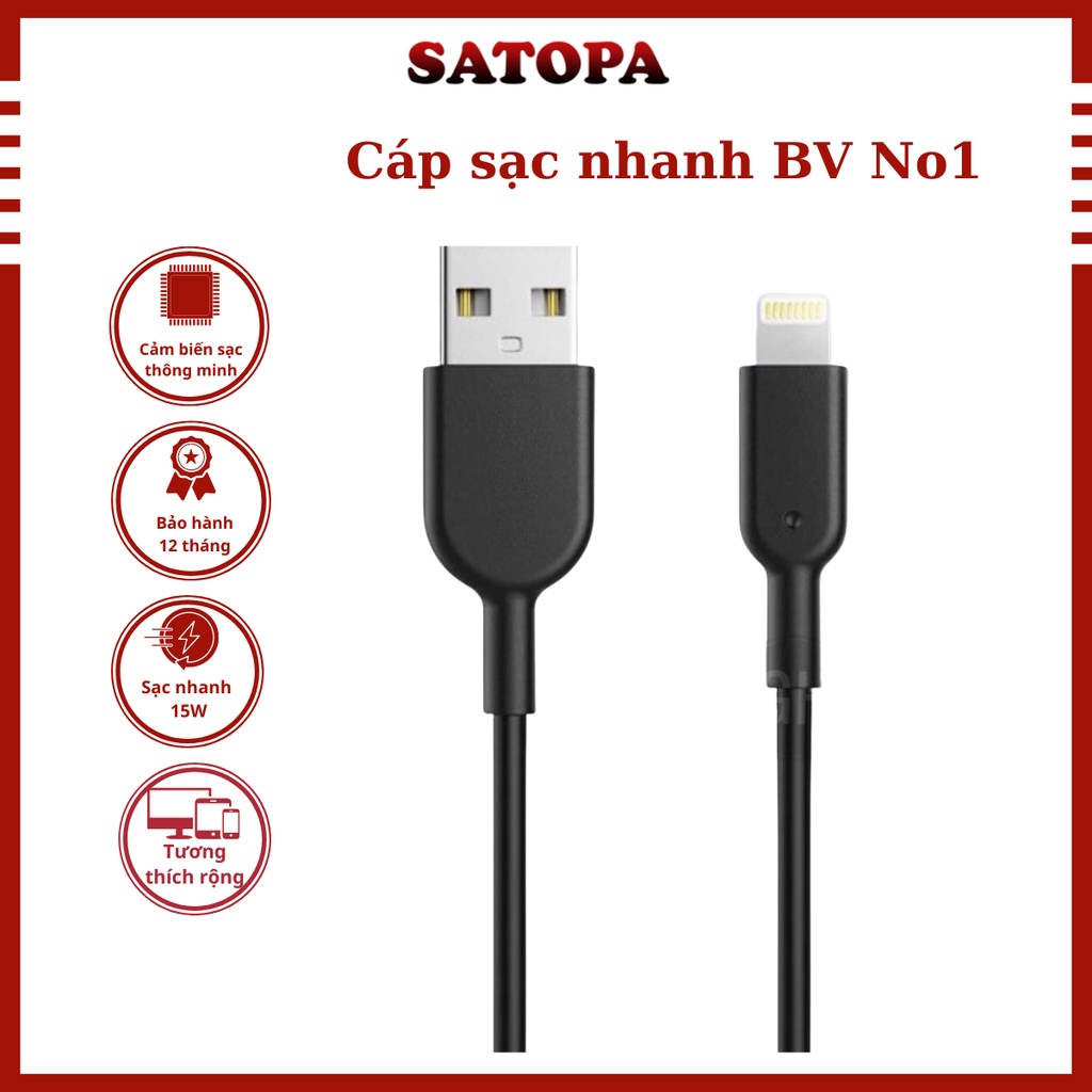 Dây sạc nhanh STP VN No1 Cáp sạc IP 15W 1m2 xịn sò dùng cho tai nghe bluetooth sạc dự phòng IP 7|8|X|XS|XSMAX|11|11Pro|6