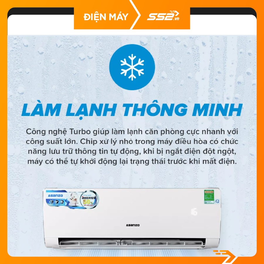 [Mã ELHA10 giảm 6% đơn 5TR] Máy lạnh Asanzo Inverter 1 HP K09N66 - Bảo Hành Chính Hãng