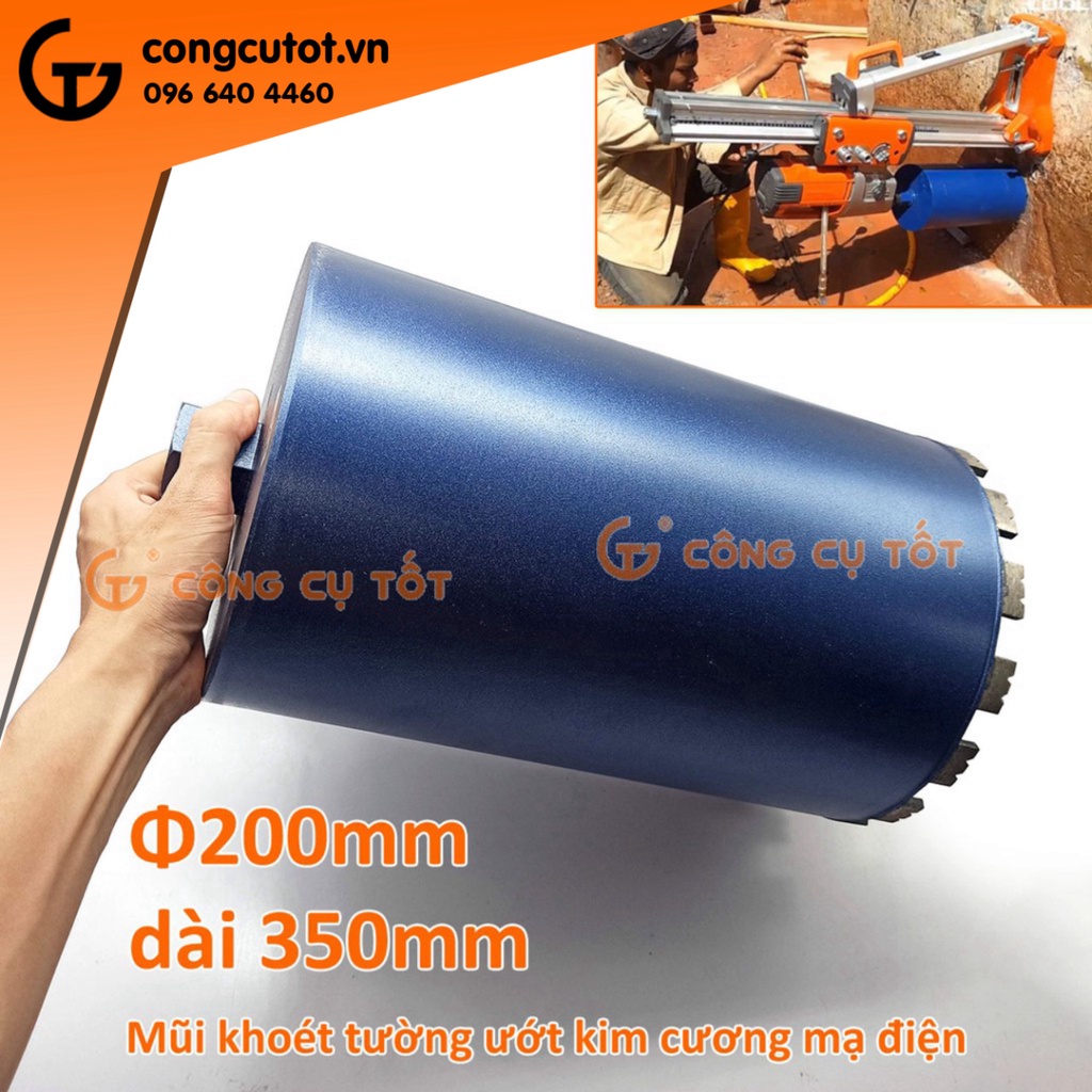Mũi khoét tường ướt kim cương mạ điện Ø200 x 350mm