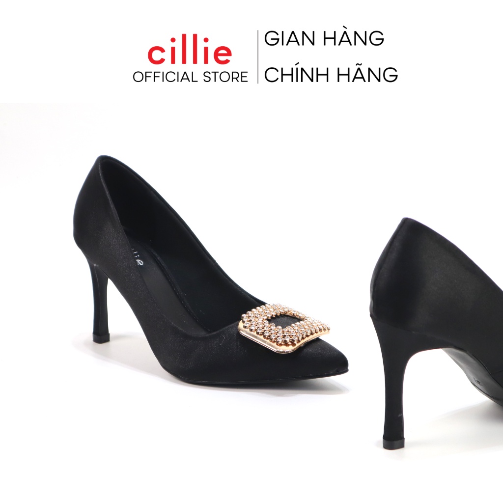 Giày cao gót nữ phối satin sang chảnh mũi nhọn thanh lịch thời trang gót cao 8cm đi tiệc đi làm Cillie 1233
