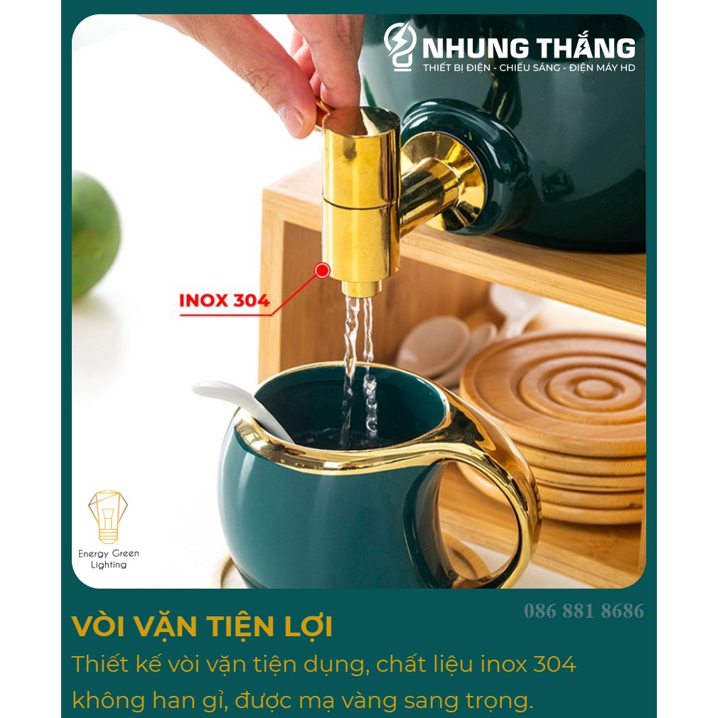 Bộ Chum Trà 6 Ly Bằng Sứ Cao Cấp - Dung Tích 3L - Tặng Kèm Kệ Gỗ - Chum Trà Sứ Đa Năng Nước Detox, Nước Hoa Quả,Trà Nóng