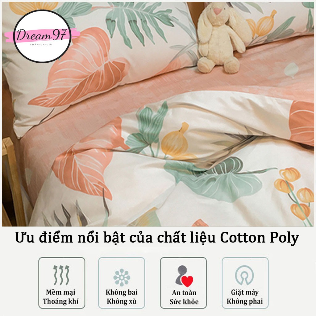 Chăn ga gối Cotton Poly cao cấp Drap giường cotton Họa tiết lá mùa thu Dream 97 Store