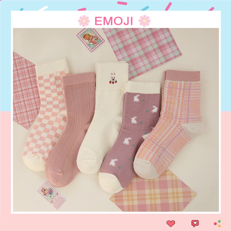 Tất nữ lolita cổ cao thời trang EMOJI bộ sưu tập chú thỏ xinh xắn mẫu mới nhiều kiểu dáng tone hồng dễ thương TD025