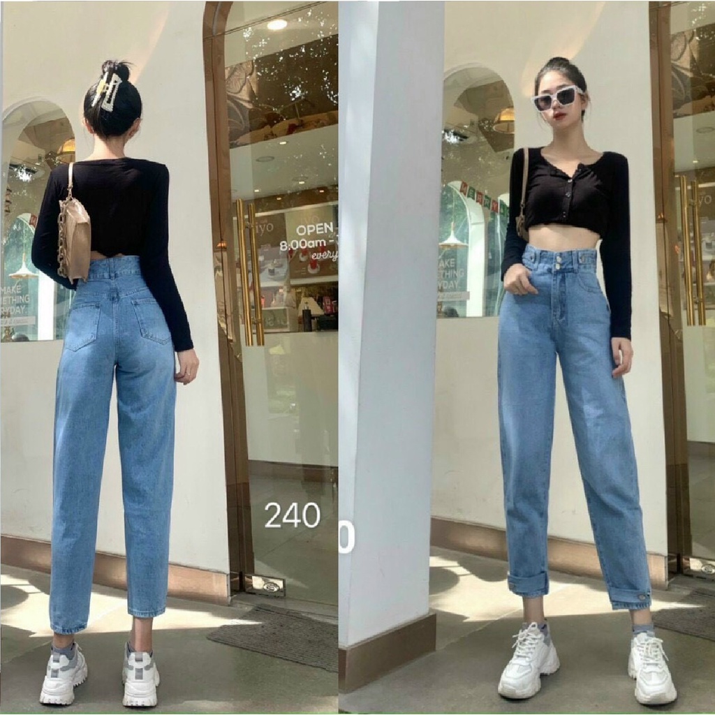 Quần Baggy Jean Nữ Phối Cạp và Gấu Quần Đẹp Cao Cấp, Quần Bò Nữ