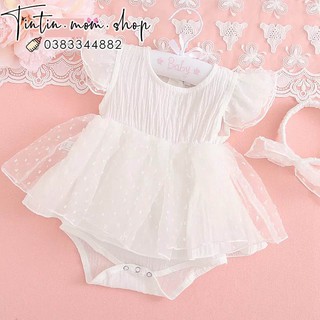 Sét Váy Body Cánh Tiên Cộc Tay Đầy Tháng/ Thôi Nôi Cho Bé Gái Kèm Turban