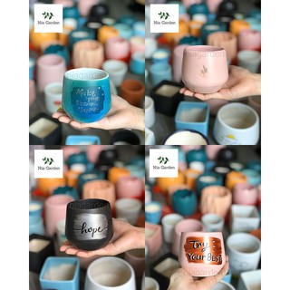 Chậu đất nung vẽ tráng men sứ, kim cương mini