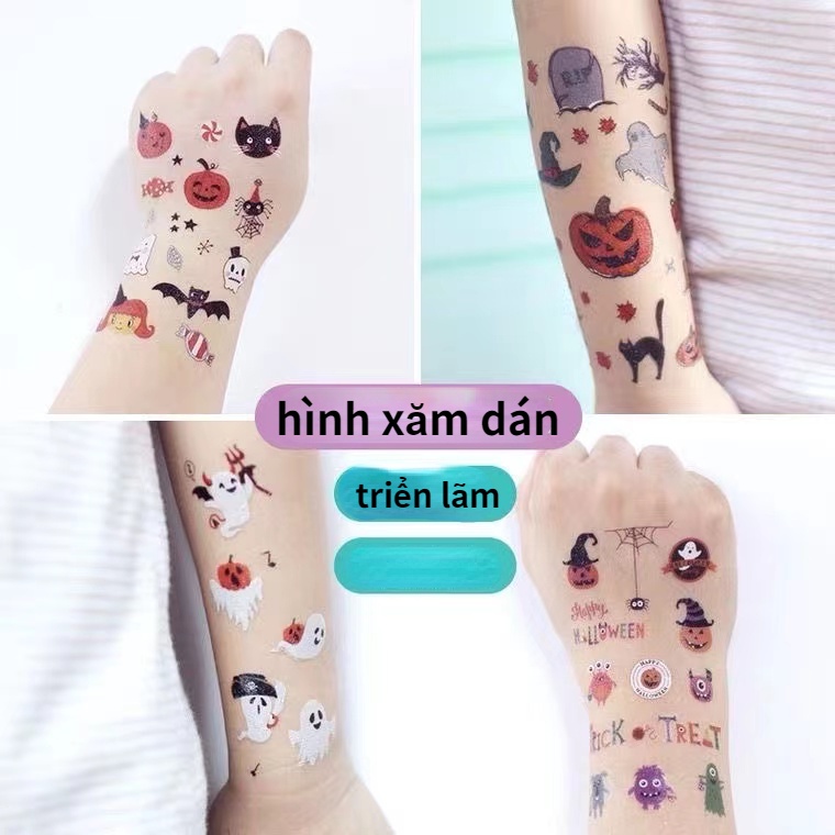 Halloween party hình xăm dán 28 tờ không thấm nước nam và nữ mô phỏng phim hoạt hình dễ thương hài hước lâu dài dán