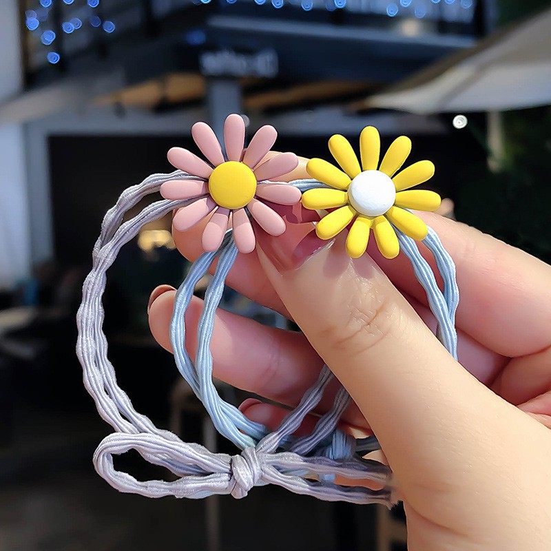 SET 5 DÂY THUN BUỘC TÓC HOA CÚC, CHUN CỘT TÓC BÔNG CÚC