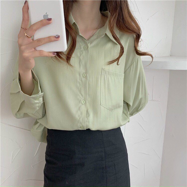 Áo sơ mi trắng nữ chất lụa Hàn cực đẹp - sơ mi dài tay nữ form rộng basic các màu Junnie Closet