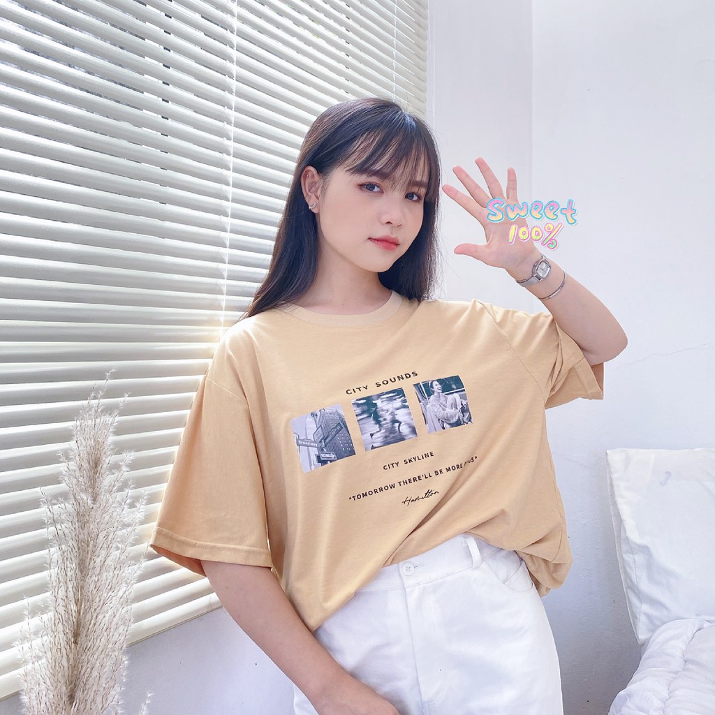 Áo thun tay lỡ CITY SOUNDS trắng form rộng basic unisex - Made by Fiin