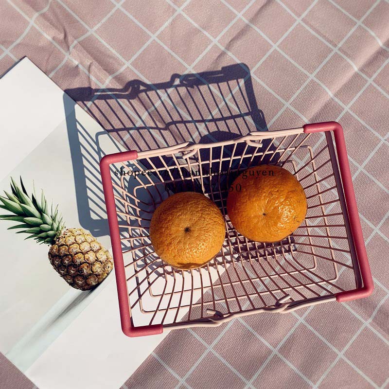 Giỏ tay cầm màu hồng thắt nơ pastel xinh xắn ( Rổ picnic cắm trại , rổ trang trí góc học tập )