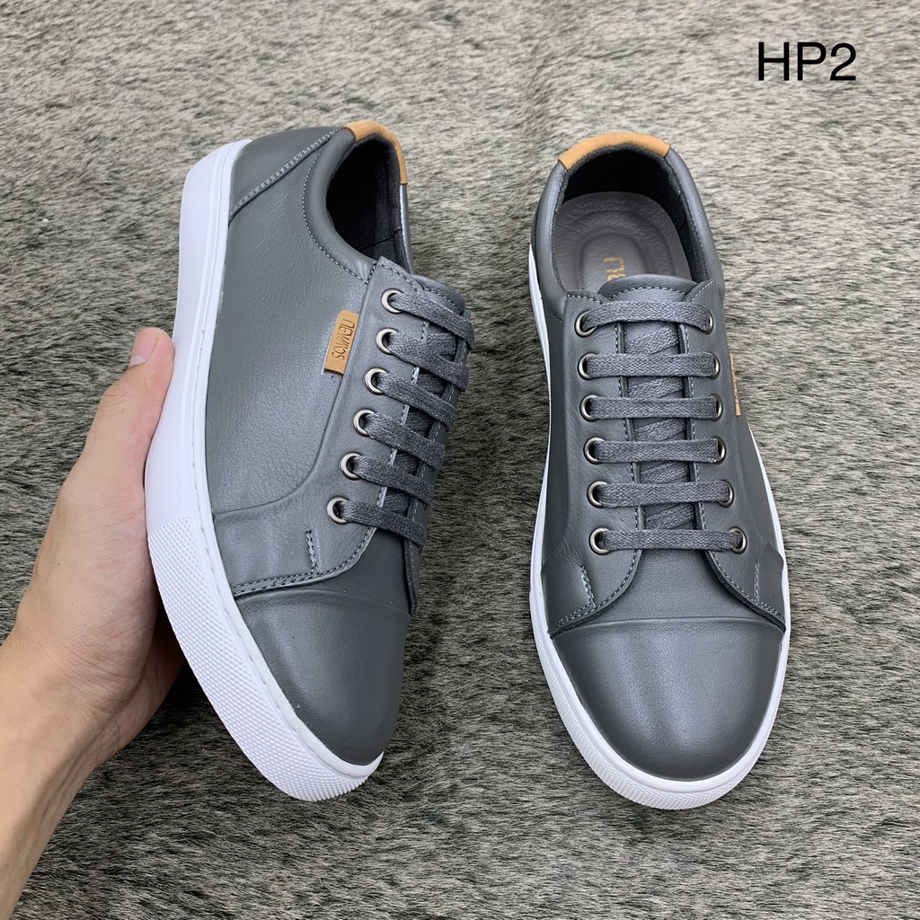 Giầy thể thao/sneaker nam da bò đế cao su trắng siêu bền