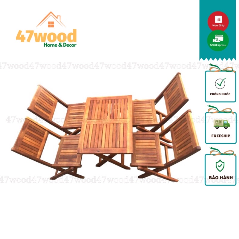 Bộ bàn cafe sân vườn chân xếp gọn 47wood