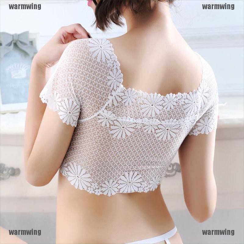 Áo Croptop Trễ Vai Tay Ngắn Phối Ren Có Miếng Đệm Quyến Rũ Dành Cho Nữ