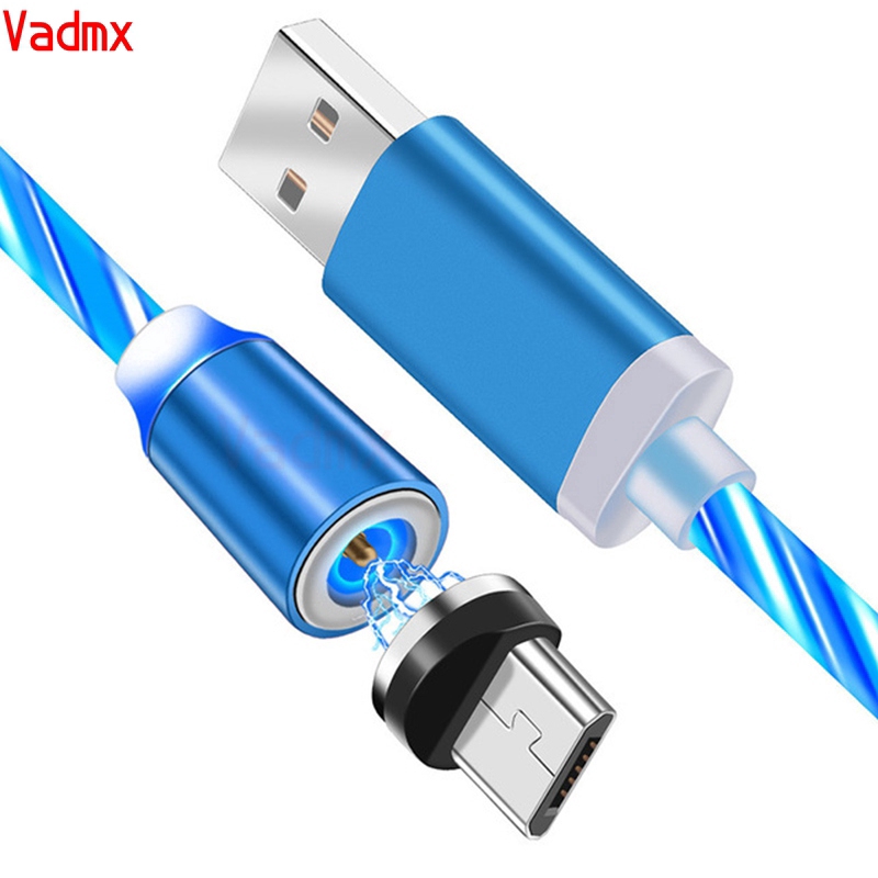 Magnetic Flowing LED Light Cable 2.4A Fast Charging Micro USB Type C Led Cord Type-C USB-C Android Charger For iPhone