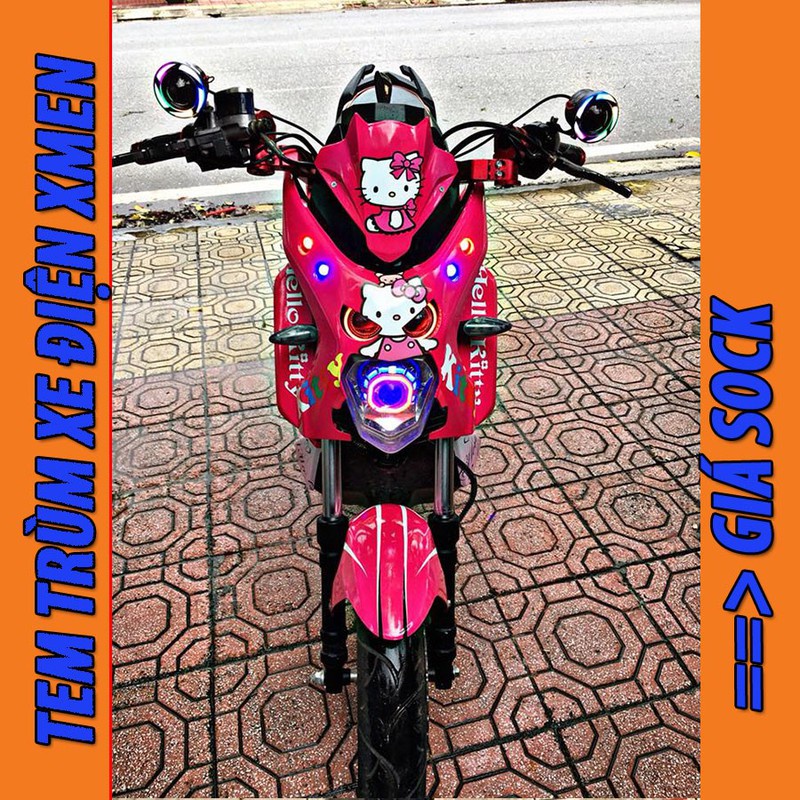 Tem trùm xe điện Xmen hồng trắng hello kitty - Tem trùm dán xe điện Xmen hồng trắng hello kitty - Độ team trùm dán xe má