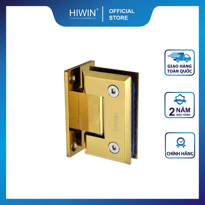 Bản lề phòng tắm kính 90 độ kính tường đế cân cạnh vát inox 304 mạ vàng HIWIN HG-005G