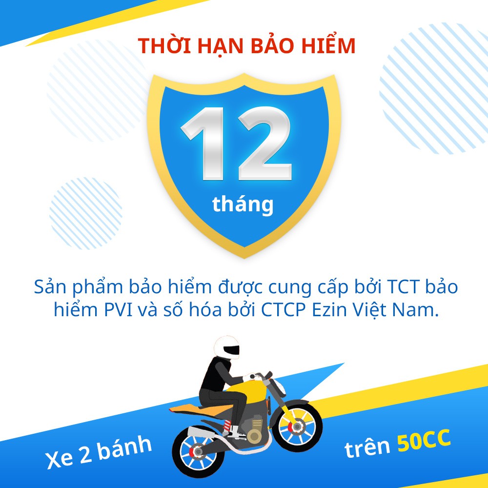 TOÀN QUỐC [E-Voucher] Bảo Hiểm Trách Nhiệm Dân Sự Bắt Buộc Xe Máy điện tử Ezin PVI trên 50cc - 1 năm