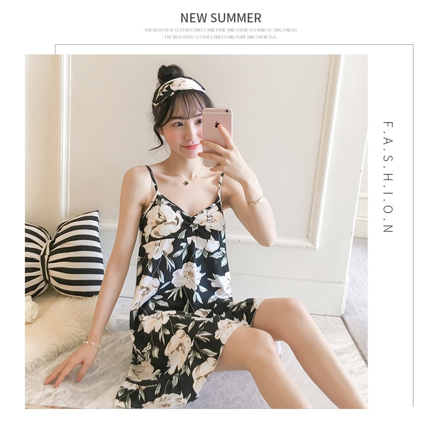 Đồ mặc nhà hai dây Có đệm ngực MINALADY - Nhiều màu (VÁY HAI DÂY - COTTON)