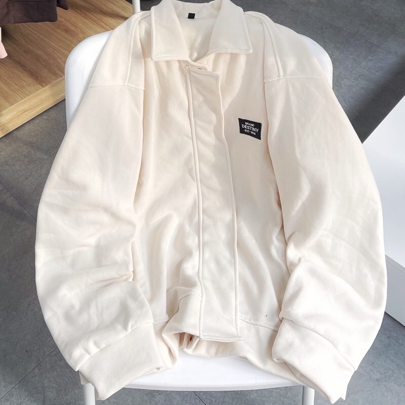 Áo Khoác Jacket Nỉ bông DESTINY màu KEM 🖤 Nam nữ unisex/FREESHIP 🖤 Áo khoác nút bấm
