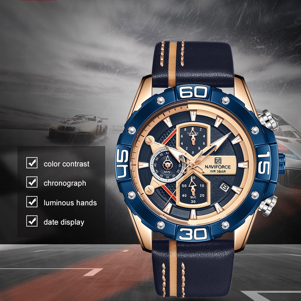 Đồng Hồ Nam NAVIFORCE Mặt Thạch Anh Dây Da Chống Thấm Nước Thời Trang