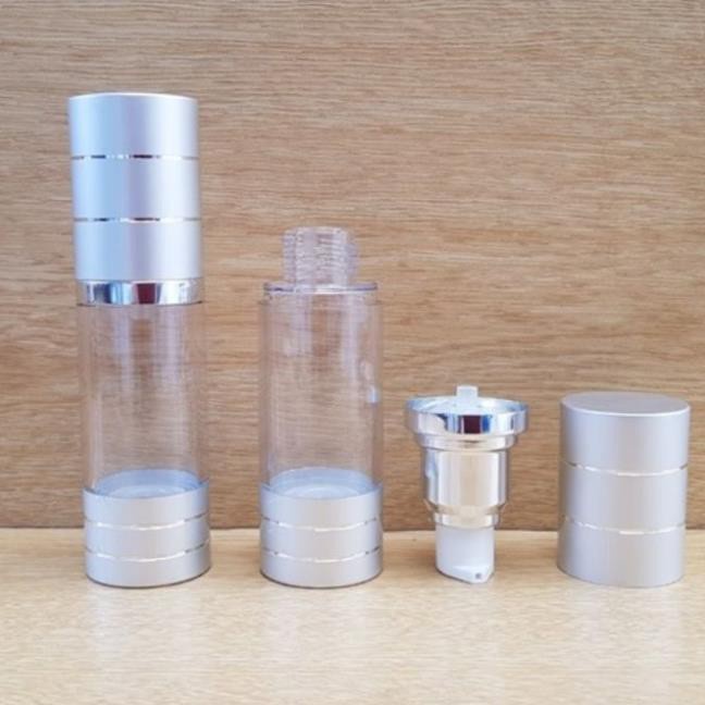 [RẺ VÔ ĐỊCH] Chai hút chân không trong suốt Nắp Bạc 30ml , chai xịt giọt chiết kem , phụ kiện du lịch