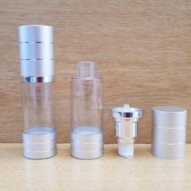 [RẺ VÔ ĐỊCH] Chai hút chân không trong suốt Nắp Bạc 30ml , chai xịt giọt chiết kem , phụ kiện du lịch