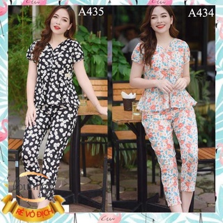 Đồ bộ mặc nhà nữ, quần dài họa tiết hoa lá siêu dễ thương