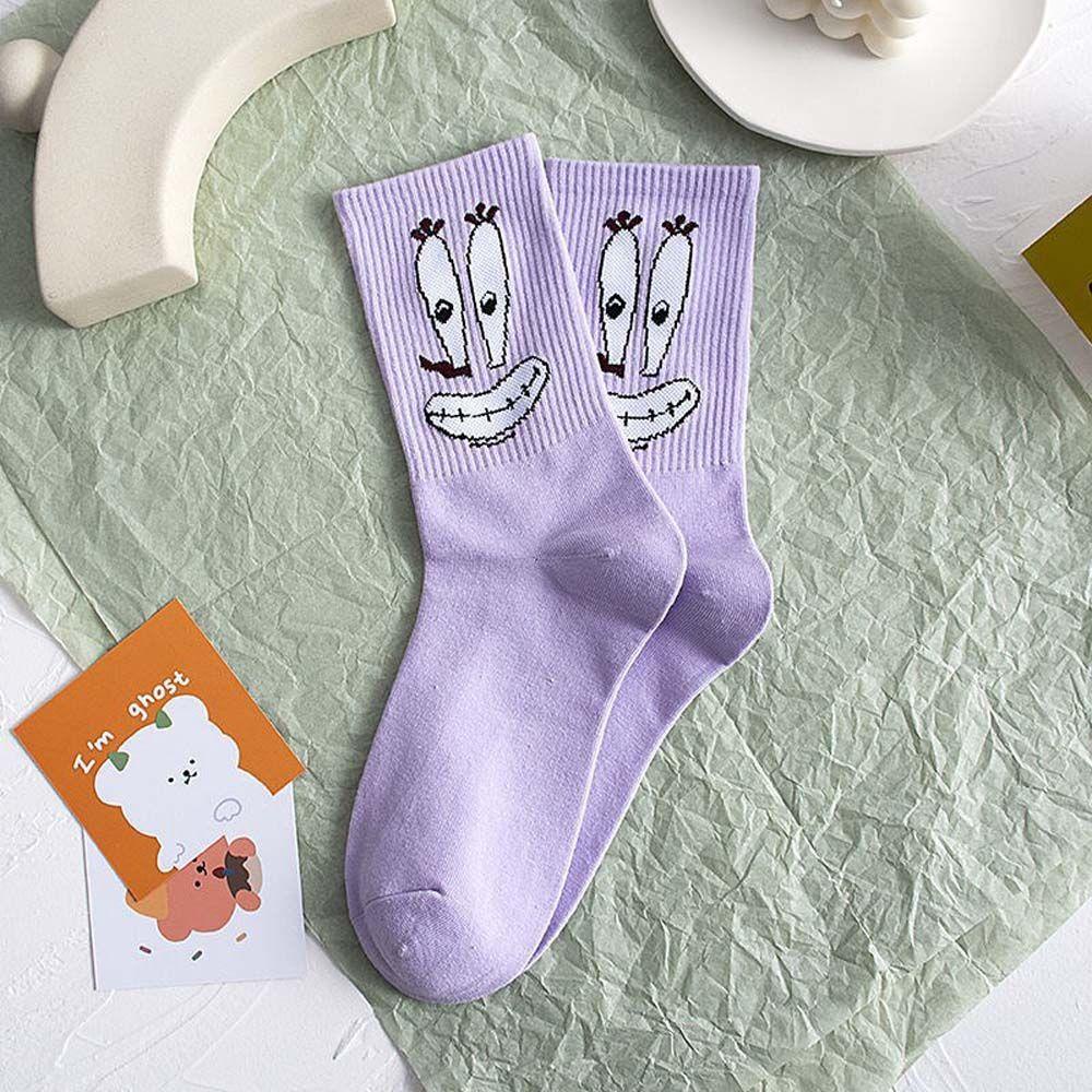 FORBETTER Vớ Cotton Polyester Thoáng Khí Họa Tiết SpongeBob Phong Cách Đường Phố Harajuku Cho Nữ