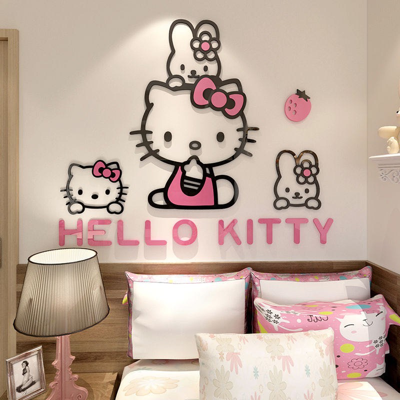 Sticker Acrylic hình Hello Kitty 3D trang trí phòng ngủ trẻ em dễ thương