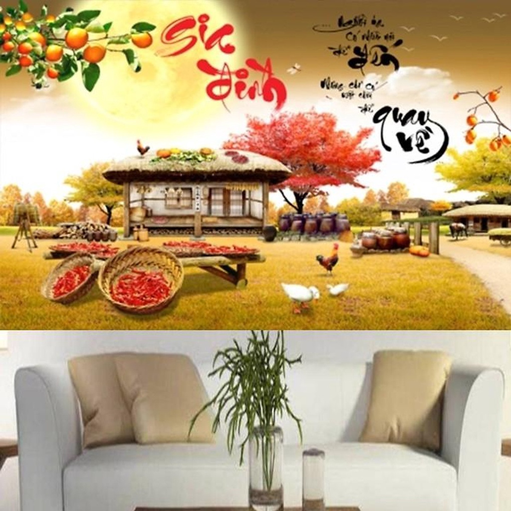 Tranh thêu gia đính KT:63x47cm,tranh chưa thêu.Tặng kéo và xỏ chỉ.