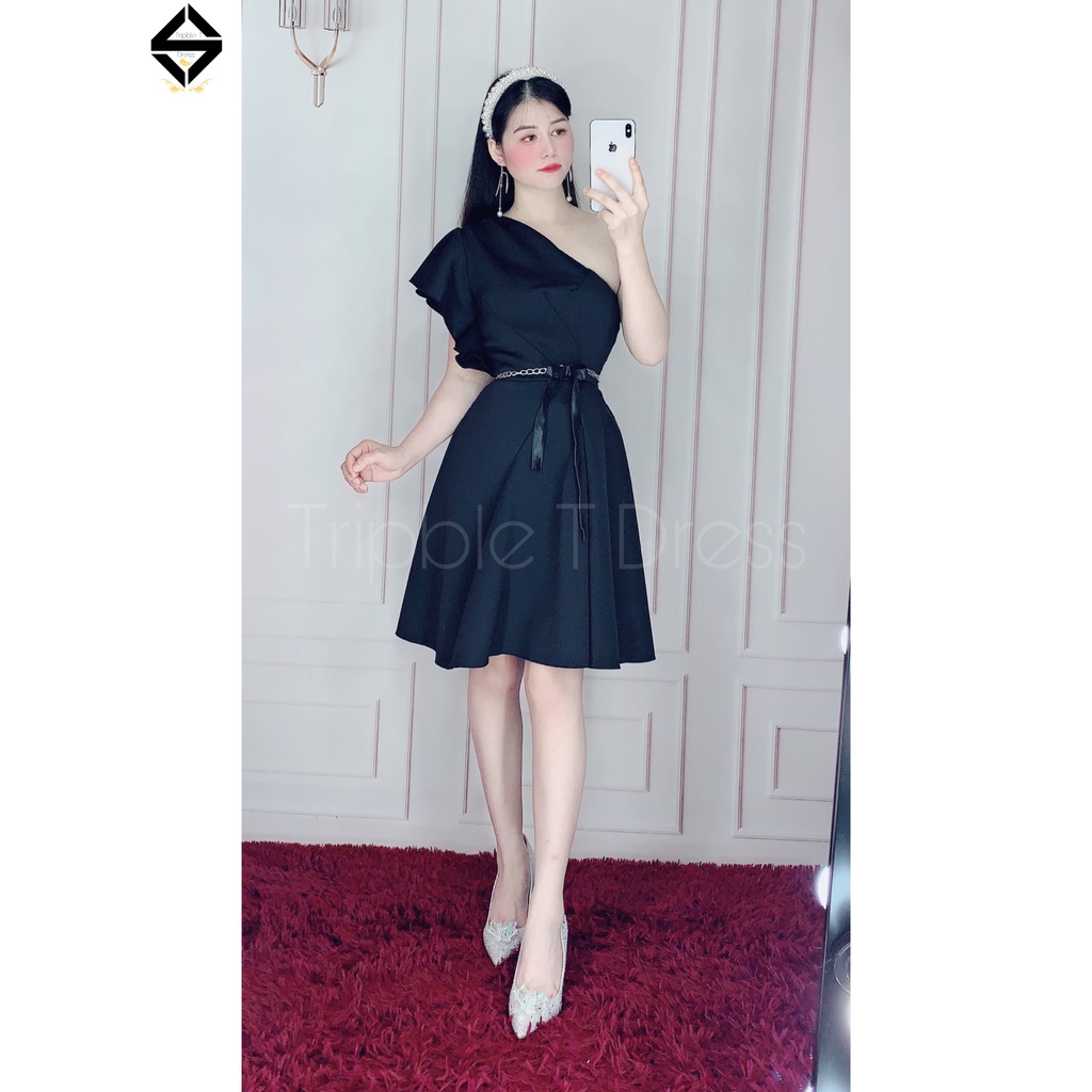 Đầm dự tiệc lệch vai form ngắn tặng kèm đai eo y hình TRIPBLE T DRESS - size M/L/XL - MS154V