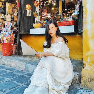 Đầm xô thái vai ngang nhiều tầng (có hình chụp thật sp)
