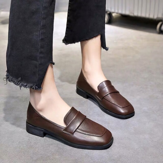 Giày đế bằng gót thấp 3cm mùa thu phong cách Hàn