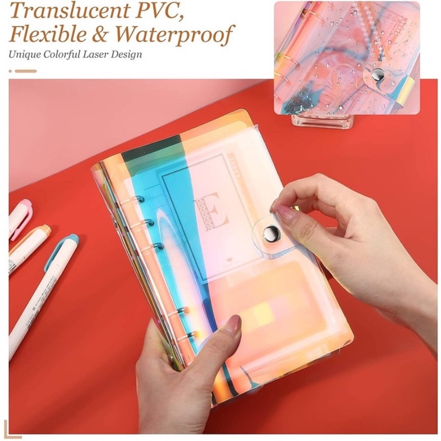 Sổ Tay 6 Vòng Khổ A6 Bằng PVC Mềm Trong Suốt Kèm 10 Túi Đựng