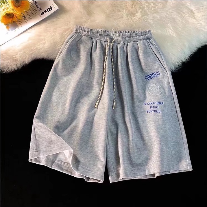 Quần Short Thể Thao Dây Rút Dáng Rộng In Chữ Thời Trang Hàn Quốc Cho Nam