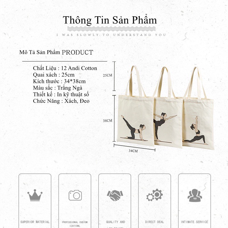 Túi Xách Tote Vải Đeo Chéo Canvas Bag Giá Rẻ Tiện Dụng Phong Cách Hàn Quốc In Hình Tư Thế Yoga