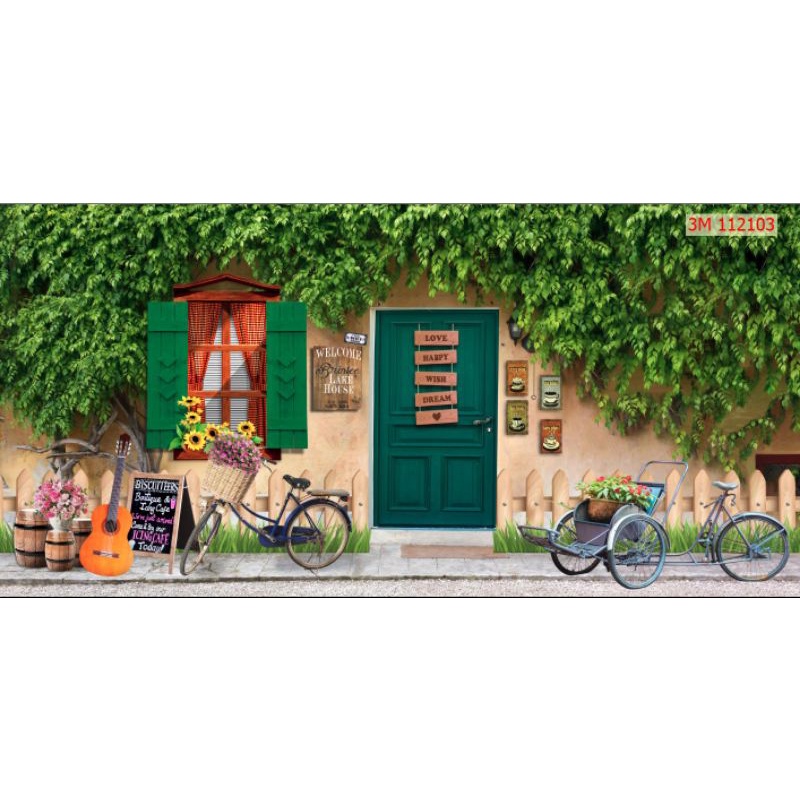 Tranh dán tường 3D trang trí quán cafe, trà sữa , ăn vặt keo sẵn bóc dán