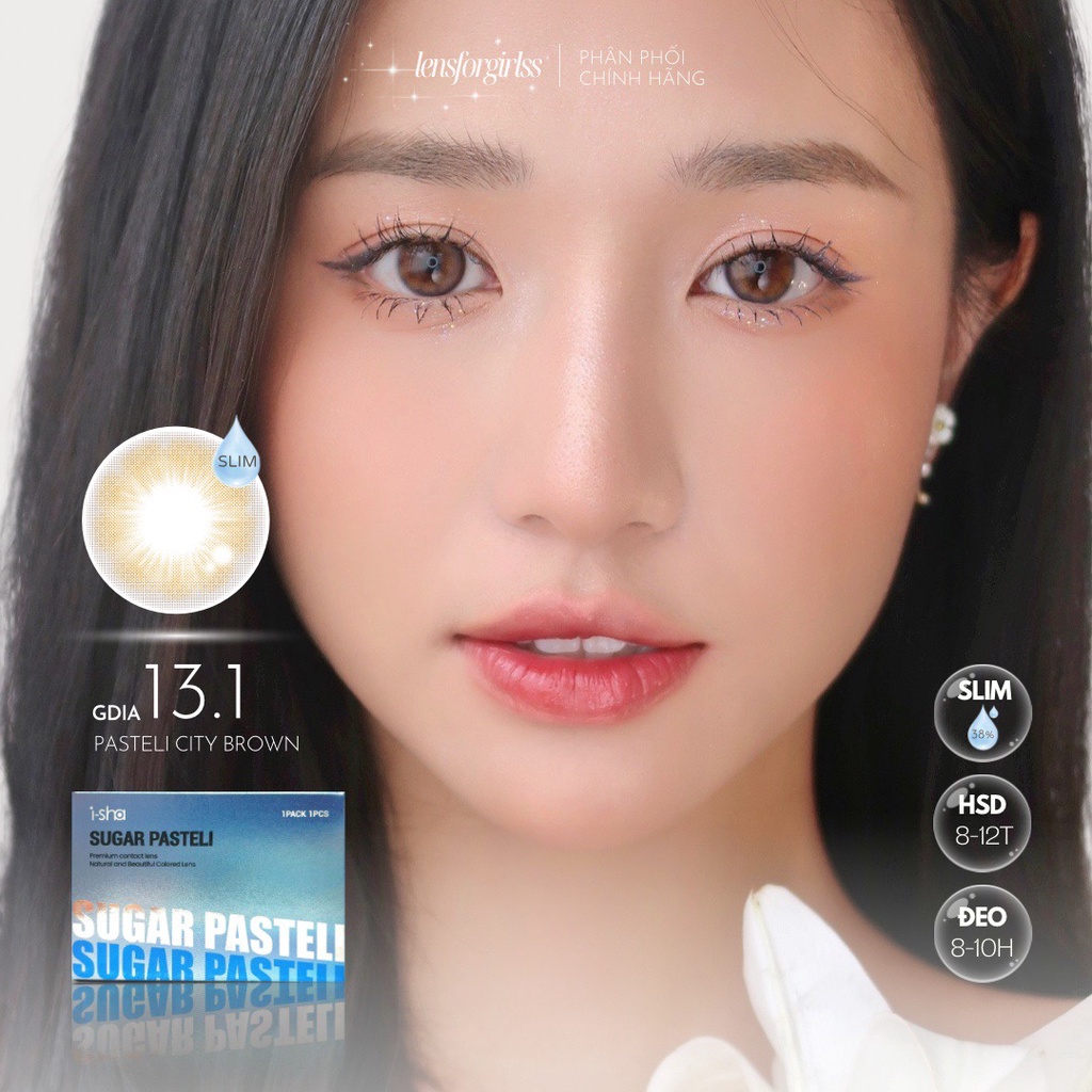 Kính áp tròng màu pastel PASTELI CITY BROWN chính hãng ISHA KOREA| Hsd 8-12 tháng | Lens cận