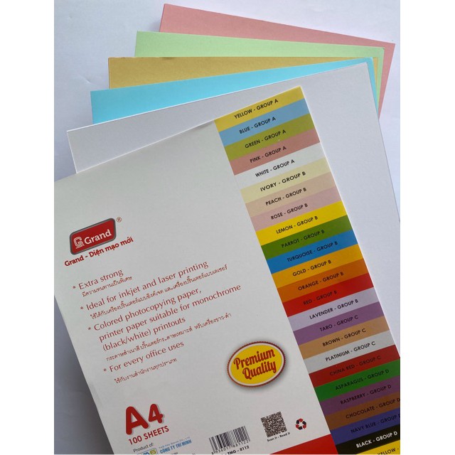 Bìa màu A4 Pgrand  định lượng 160gsm