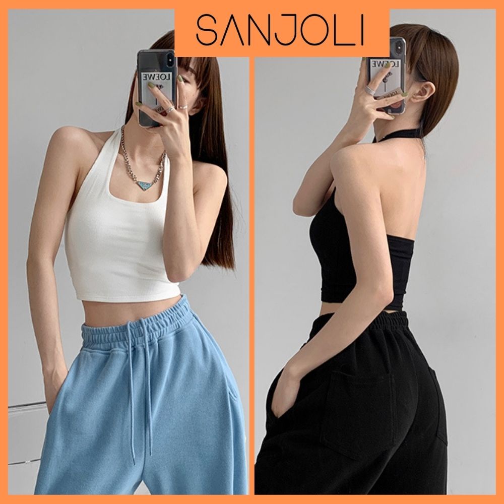 Áo Croptop Hở Lưng SANJOLI Áo Crt Ba Lỗ Kiểu Nữ Thiết Kế Cổ Yếm Ôm Body Năng Động Sexy Đẹp Đi Chơi Cá Tính AO047